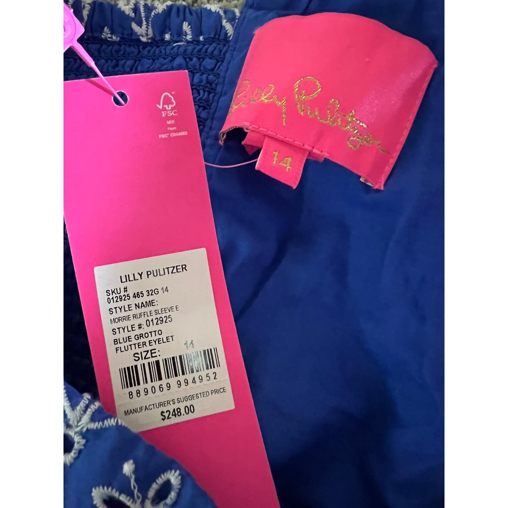 Lilly Pulitzer Size 14 DRESS Morrie Ruffle Sleeve Eyelet Smock Crochet Large NEW - Picture 6 of 14
